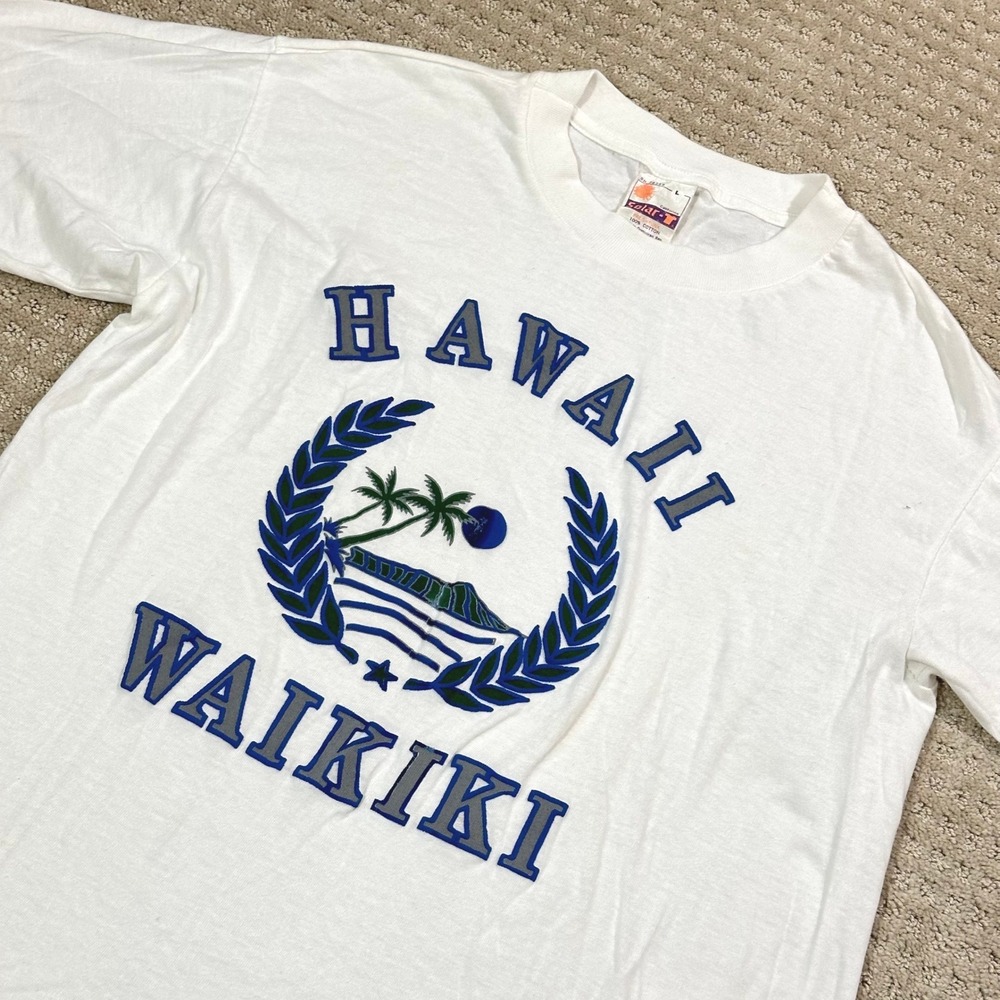 Vintage 80s Paper Thin T Shirt Mens XL Single Stitch Hawaii USA Puff Paint Tee